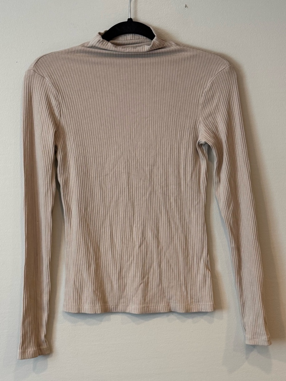Mystree Ribbed Mock Neck Long Sleeve Top Tan Women's Small